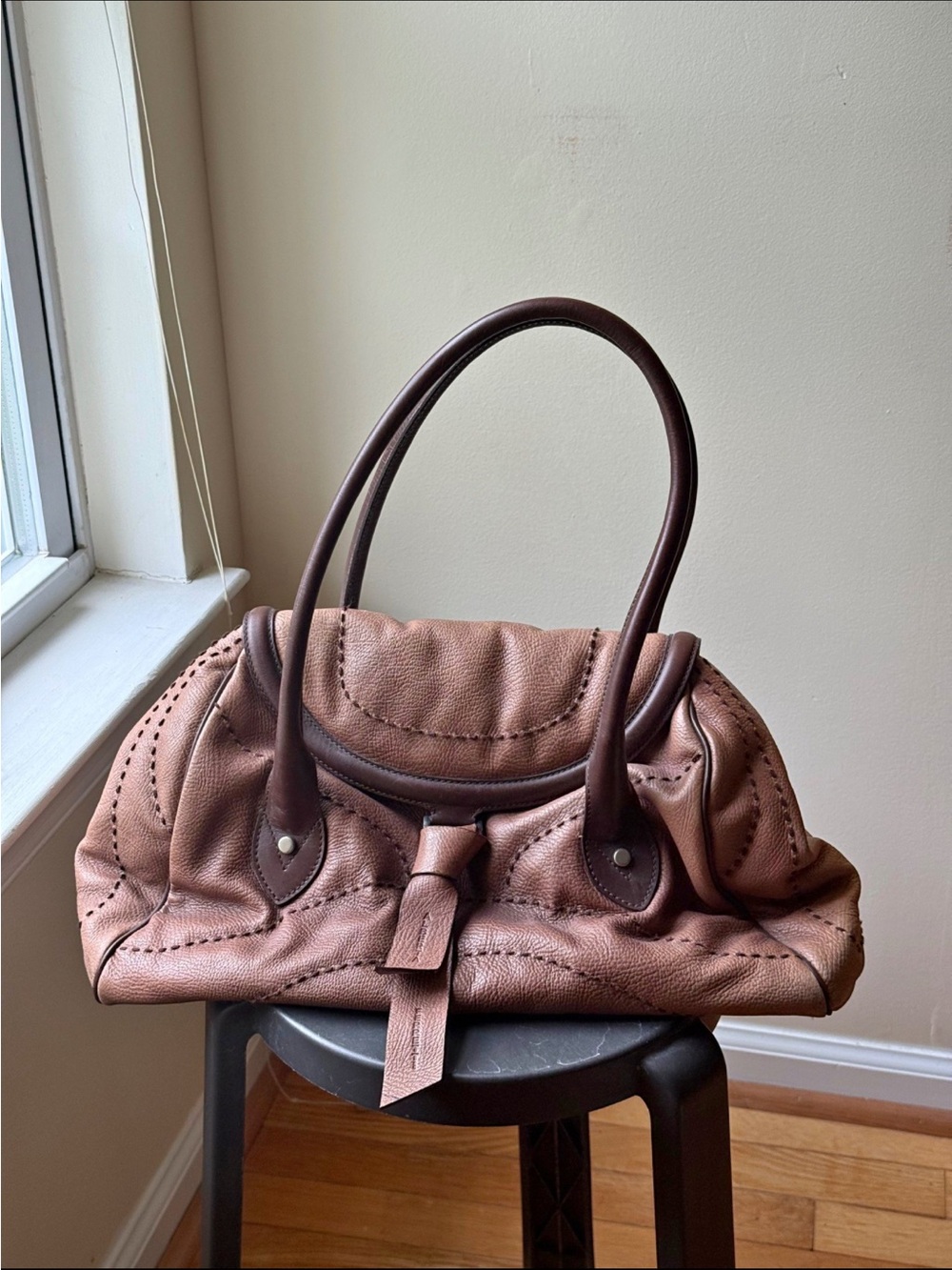 Alberta Ferretti Two-Tone Brown Leather Hobo Bag